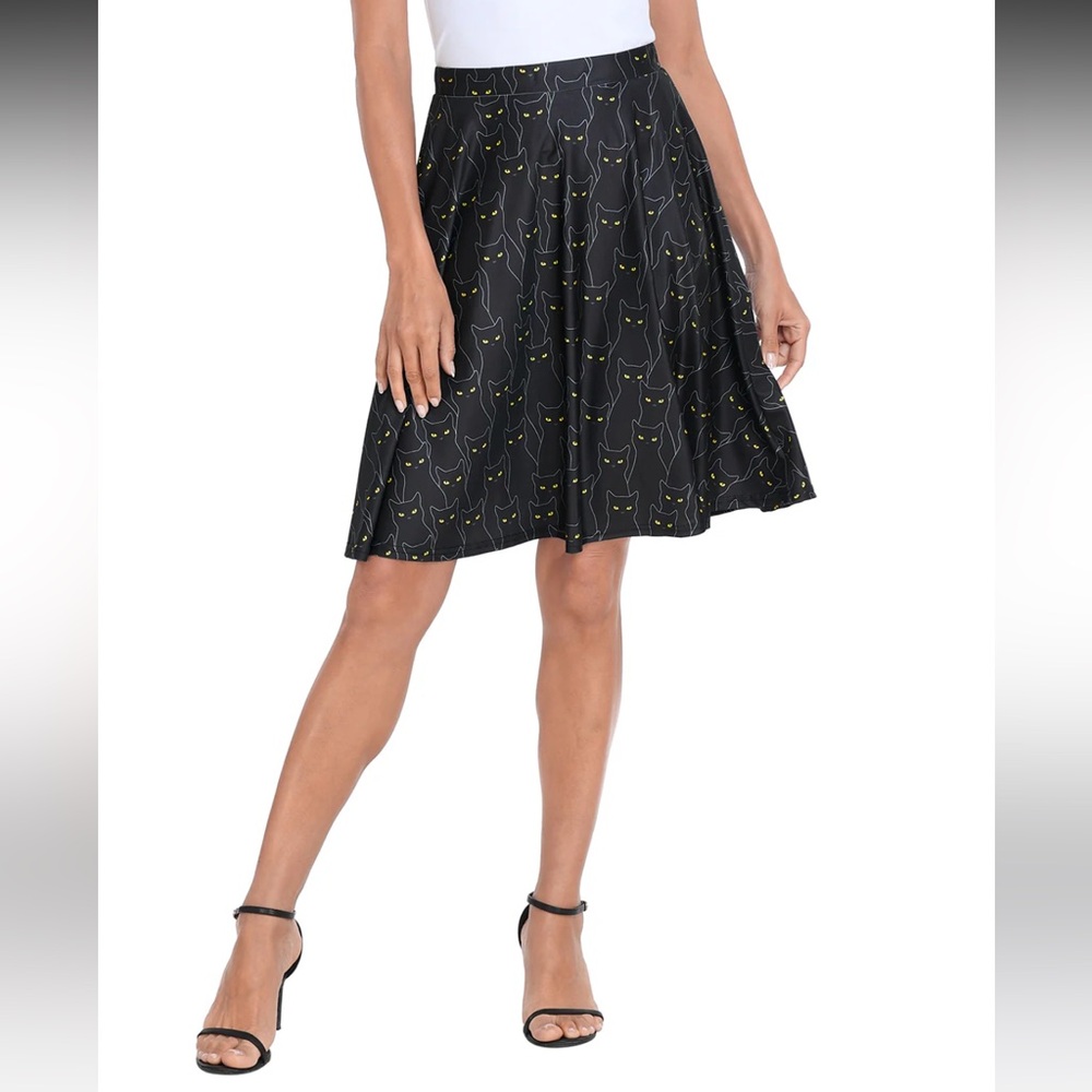 HDE Halloween Black Cats Twirl Skirt
